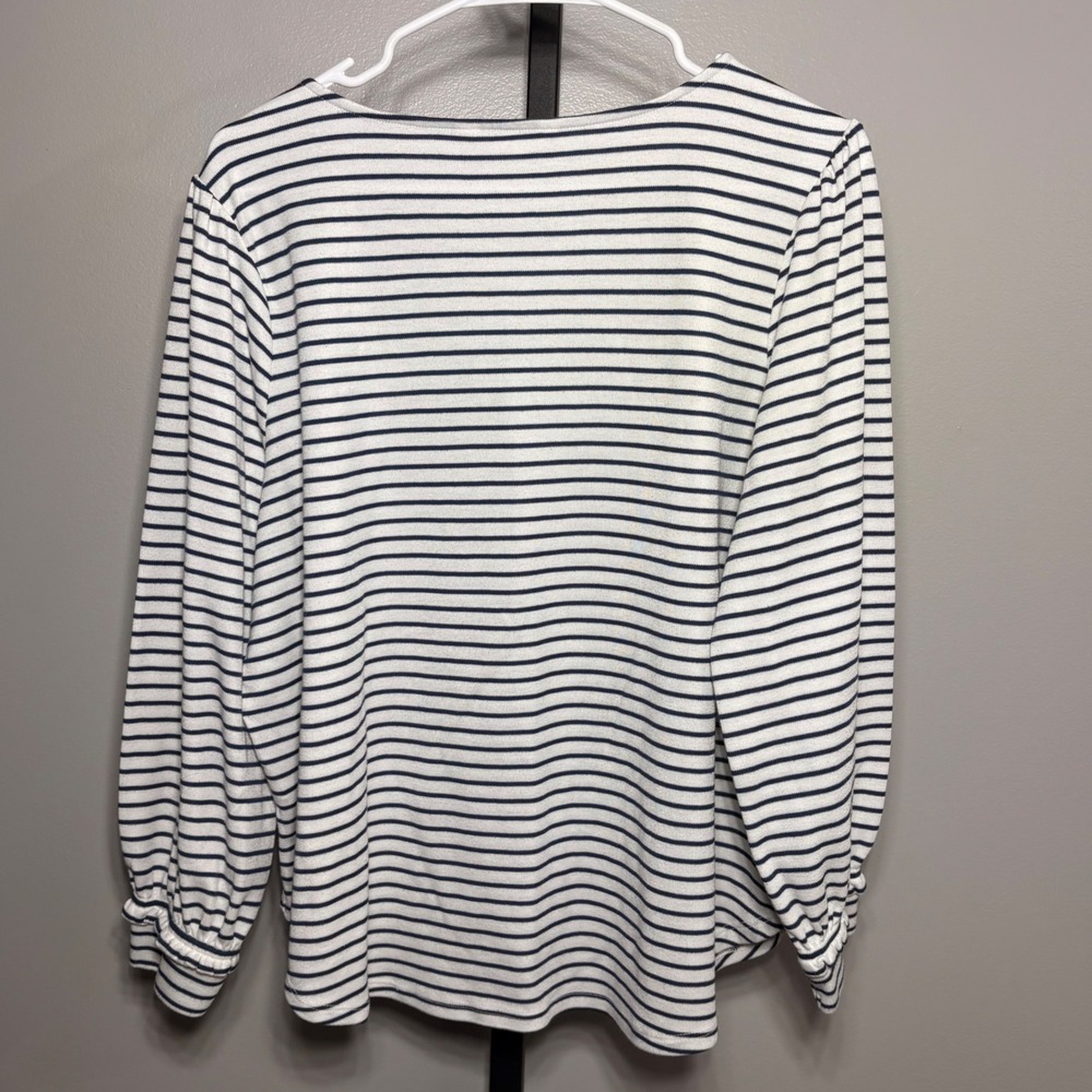 LC Lauren Conrad Striped Long Sleeve Top Navy White Button Shoulder XL - Picture 3 of 5